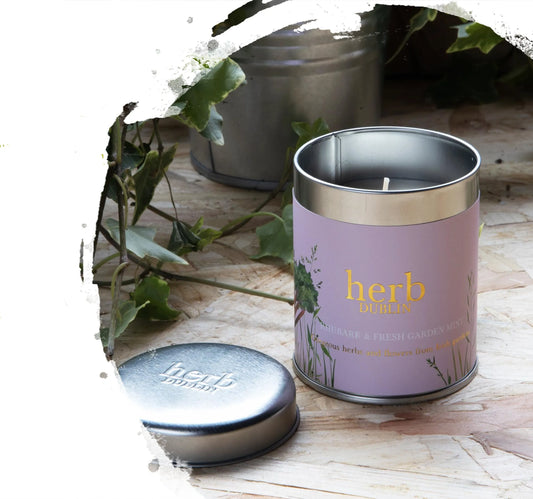 Herb Rhubarb and Fresh Garden Mint- Tin candle